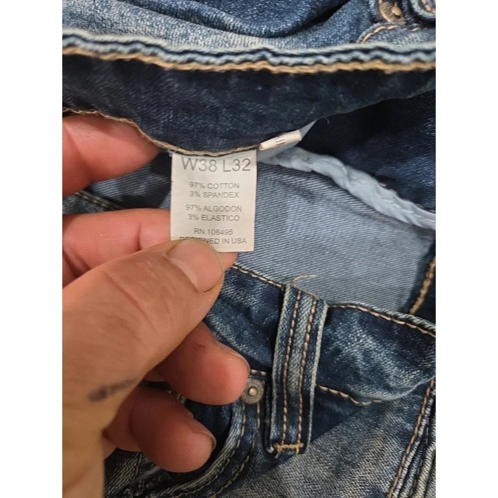 Victorious Denim Stretch Skinny Dark Blue Wash Jeans Size 38x32 Distressed